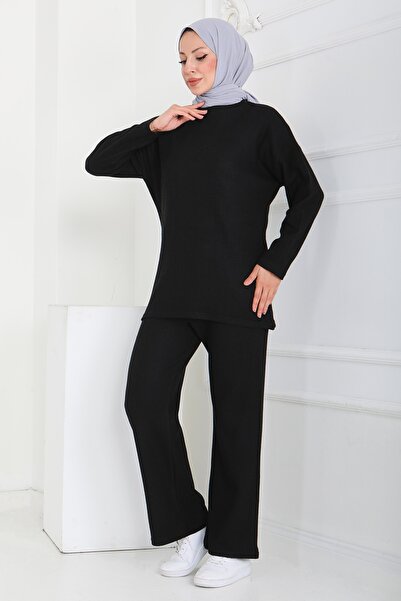 TOFİSA Interlock K Ribbed Knit Double Set Black - 27837-Black