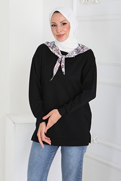 TOFİSA Tunica Modal cu eșarfă Negru - 27873-NEGRU