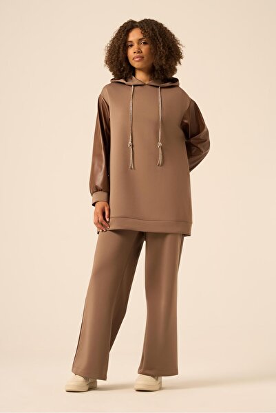 FTZ WOMEN Women's Leather Detailed Suit Light Brown 31245