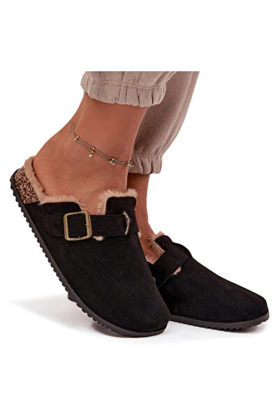 BOTO Papuci pentru femei cu căptușeală de blană cu clips Negru Sylisse 38