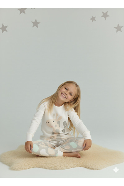 ROSAMİNA Girl's 100% Cotton Fluffy Giraffe Pajama Set