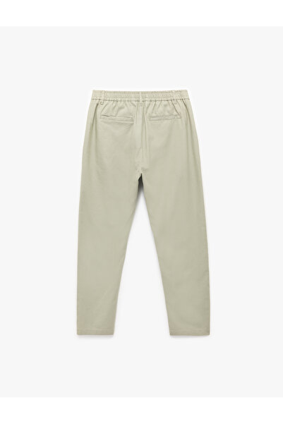 Koton Cotton Linen Blend Trousers with Elastic Waistband and Buttoned Pocket Detail
