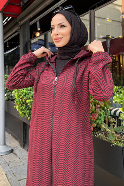 TOFİSA Zikzak Desenli Fermuarlı Jakar Kap Bordo - 27813-BORDO