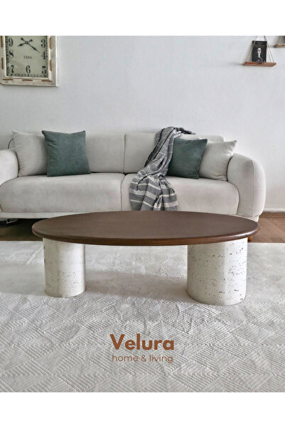 Velura Home & Living Zag Orta Sehpa - Ceviz Tabla & Taş Desen Ayak