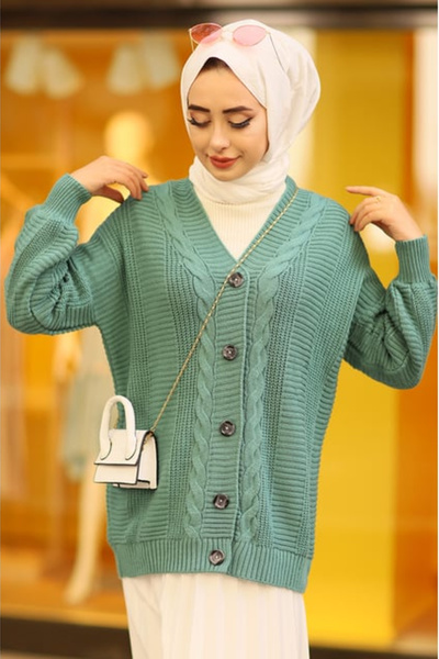 H&E LUXURY DESIGN Γυναικεία Τρικοτοποιημένη Ζακέτα με κουμπιά oversized που ταιριάζει με το χιτζάμπ