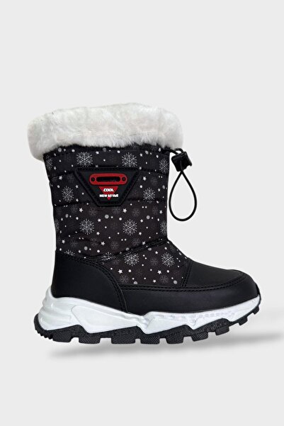 Liger Water Repellent Adjustable Lace-Up Fur Girls' Boots Black