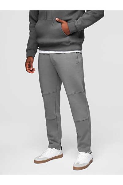 OMBRE Pánské tepláky s rovným střihem nohavic a elastickými detaily - šedé V3 OM-PASK-0281