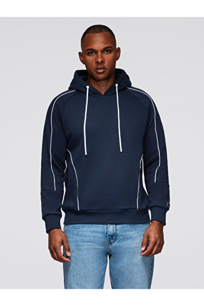 OMBRE Pánská bunda s kapucí a kontrastním prošíváním - tmavě modrá V2 OM-SSNZ-0250