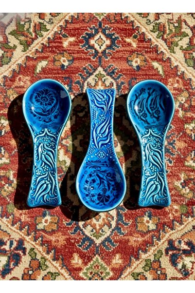 KÜTAHYA HOME Authentic Blue Tile Ceramic Spoon Rest – Decorative Kitchen Spoo...