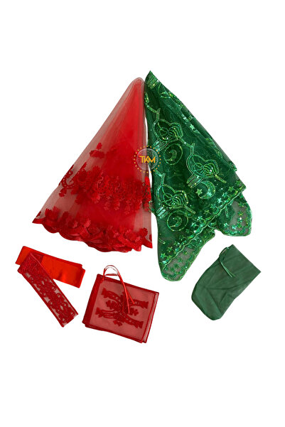 Tekin kına Kırmızı Kına Duvağı, Gelin Duvak Seti Damat Omuz Örtüsü Tuğralı