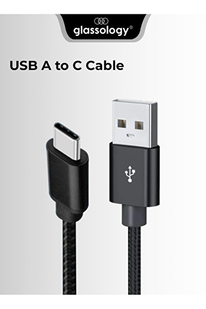 Glassology كابل شحن مضفر أسود بطول 1.2 متر من USB-A إلى USB-C - متين وسريع