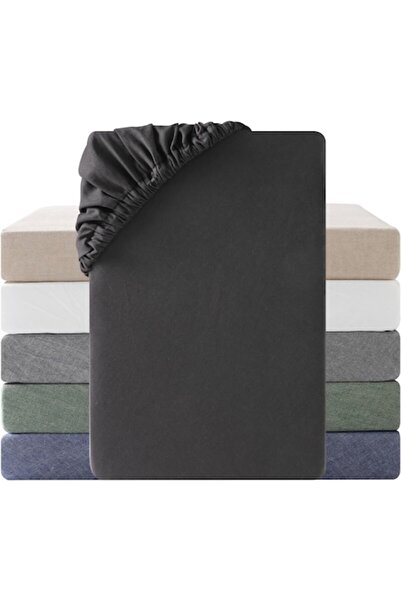 SOULFUL Fitted bed sheet, 1 piece, 100% cotton, 120 x 200 x 30 cm, anthracite...