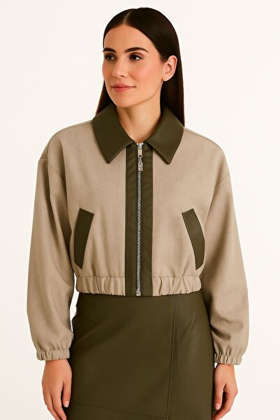 Fimka Jachetă cu buzunar lateral și detalii din piele 24021-26k Gri