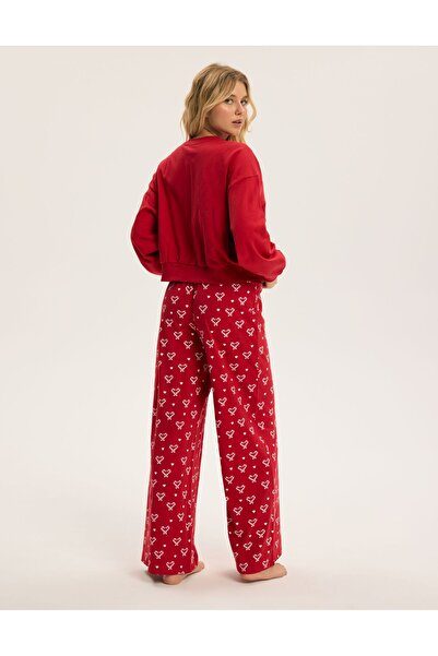 ESOTIQ BLOOVII Women's Christmas Pajama Set Oversize Sweatshirt & Wide Leg Trousers Candy Cane | Berry