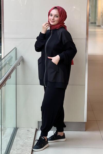 Nurcan Çetin Shalwar Suit with Zipper Detailing on the File (Leg) Part
