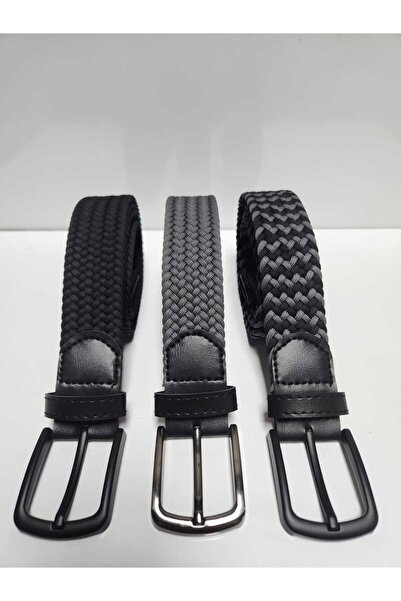 Duflon Set de 3 curele elastice tricotate pentru bărbați, curea elastică împl...