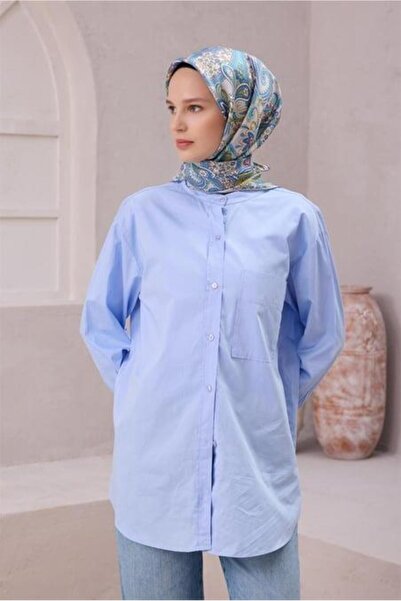 Belli Tivil Pure Silk Scarf 4202 - 32 Ανοιχτό μπλε έθνικ σχέδιο