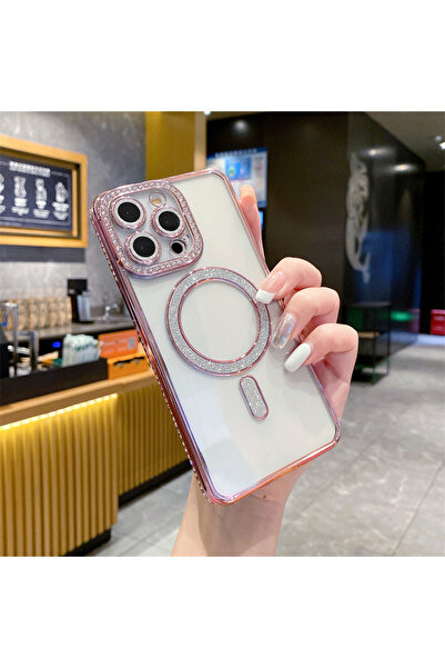 Nezih Case Apple iPhone 15 Pro Max Uyumlu Taşlı Magsafe Şarj Özellikli Kamera...