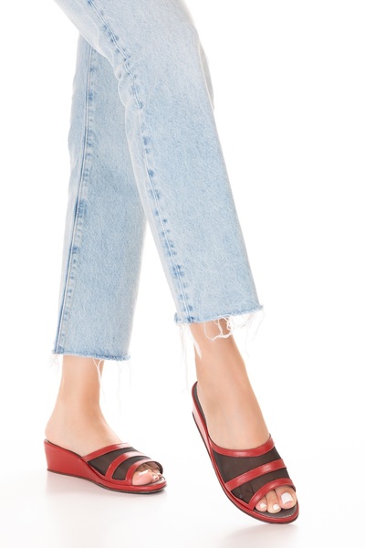 Gondol Стильні домашні капці з натуральної шкіри з сіткою Blc.26 Червоні