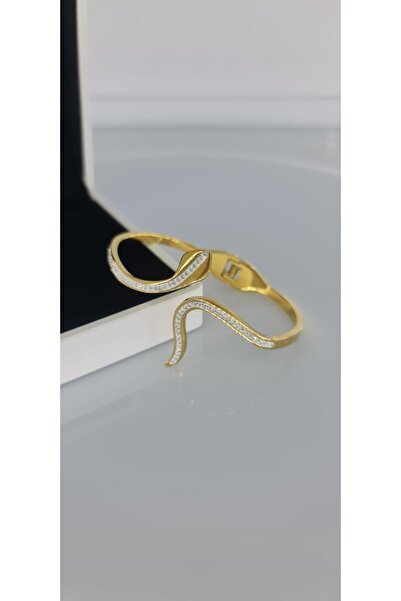 SONES Yılan Tasarım Gold Çelik Kelepçe