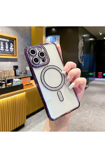 Nezih Case Apple iPhone 15 Pro Max Uyumlu Taşlı Magsafe Şarj Özellikli Kamera...