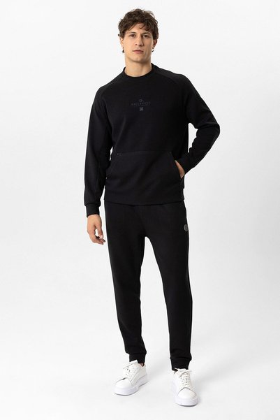 Back And Bond Siyah Regular Fit Pamuklu Bisiklet Yaka Kanguru Sweatshirt