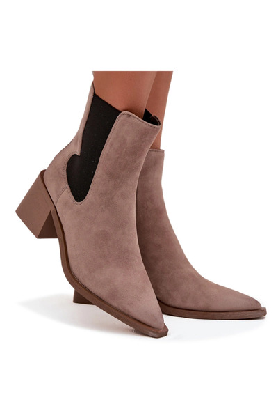 Artiker Botine din piele nubuc pentru femei cu toc cu căptușeală 57C0045 bej 37