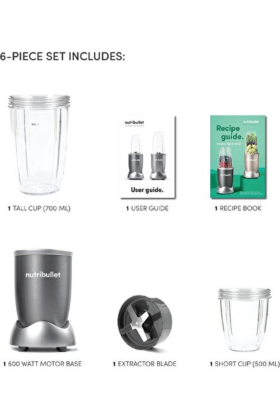 Nutribullet NBR-0612 Grey Countertop Blender 600W - 6-Piece