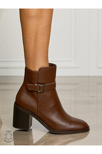 ANGEL BLUE CIZME DE PIELE PENTRU DAMĂ CU TOC GROS CRL14941 Maro