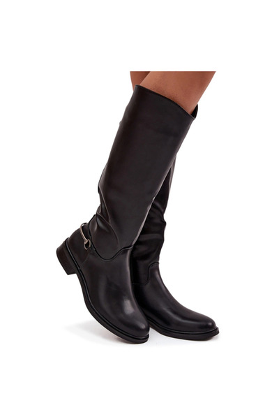 BOTO Cizme încălzite pentru femei cu toc plat element decorativ Negru Renaya 37