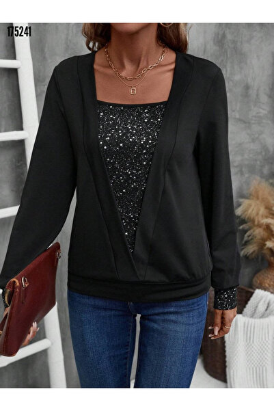 Modayakamoz Kadın Uzun Kollu V Yakalı Içi Süprem Desenli Dışı Viskon Bluz