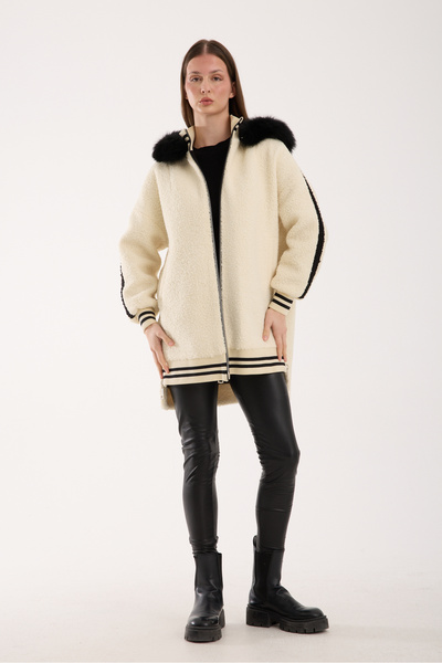 ŞEYDA ERTEM Ecru Fur Hooded Teddy Coat