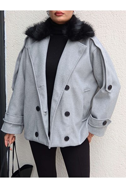 ESRAHELVACI Fur Collar Buttoned Cashmere Jacket