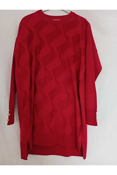 OceanGiyim Kadın Oversize Desenli Bisiklet Yaka Tesettür Kazak