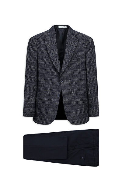 Kiğılı Regular Fit Beli Lastikli Desenli Yünlü Kombinli Takım Elbise