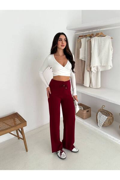 Melff Women's Elastic Waist Lace-Up Knitwear Trousers Standard Size 38 - 46 Compatible