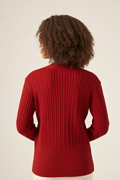 FTZ WOMEN Γυναικεία πλεκτή ζακέτα με μαλλιά κόκκινο 25238