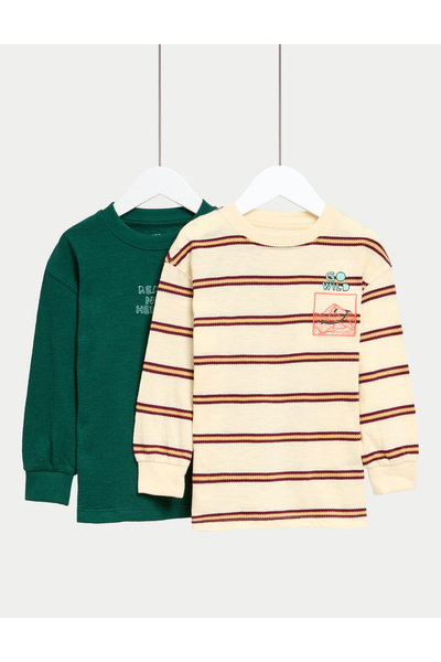 Marks & Spencer 2’li Saf Pamuklu Dokulu Uzun Kollu Üst