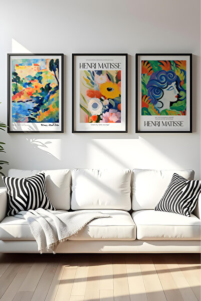 huhuli Ahşap Siyah Çerçeveli Henri Matisse Tablo Seti Huhu536