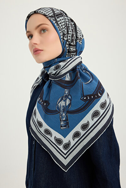 ipekistanbul Eșarfă cu model Vierra - Cresta Cavalerilor - Bleumarin