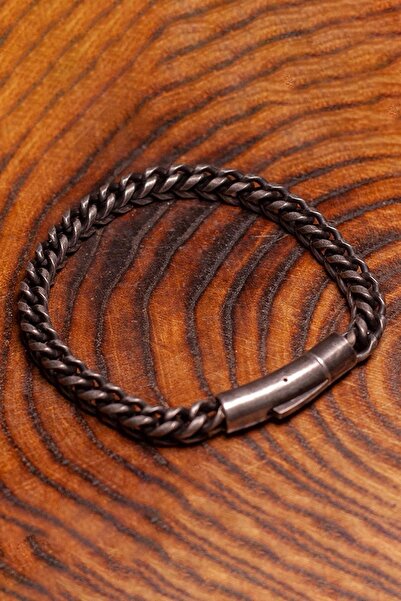 TAKIŞTIR Anthracite Color Chain Detailed Steel Men's Bracelet