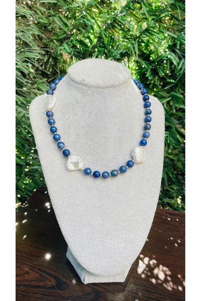 wanwa aksesuar قلادة من حجر اللازورد واللؤلؤ