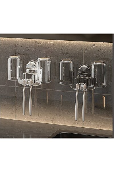 Flippy Multifunctional Double Toothbrush Holder with Cup, Plastic, 11 x 11.5 cm, Gray