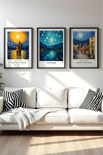 huhuli Ahşap Siyah Çerçeveli Vincent Van Gogh Tablo Seti Huhu529