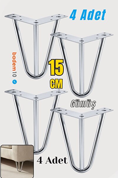 Badem10 Martı 15 cm 4lü SET Gümüş Krom Metal Mobilya Ayağı Üçgen Modern Tasar...