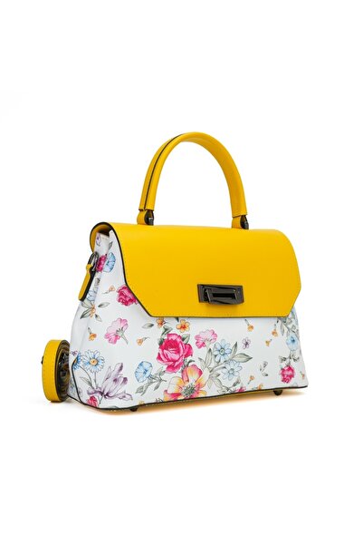 Posete Fagaras Alana Leather Purse - Yellow Floral, Casual Bag Made of Genuin...