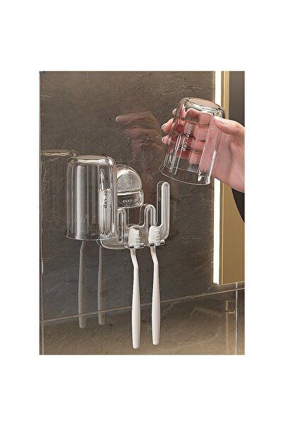Flippy Multifunctional Double Toothbrush Holder with Cup, Plastic, 11 x 11.5 cm, Gray