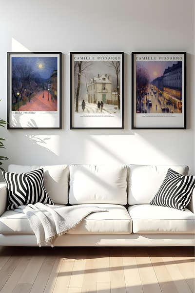 huhuli Ahşap Siyah Çerçeveli Camille Pissarro Tablo Seti Huhu554