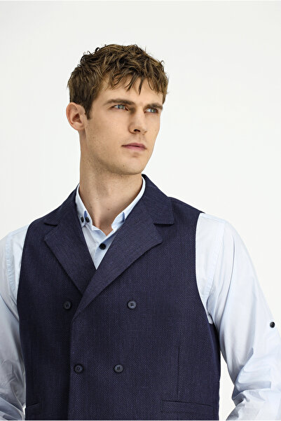 Kiğılı Yünlü Keten Karışımlı Klasik Kruvaze Yelek