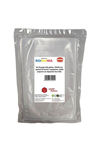 Urgent Horeca Pungi vidat gofrate, 250x350 mm, grosime 85 microni, ideale preparare Sous Vide, set 50 bucati